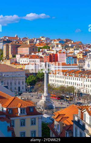 La place Rossio, Praça Dom Pedro IV, Lisbonne, Portugal, Europe Banque D'Images