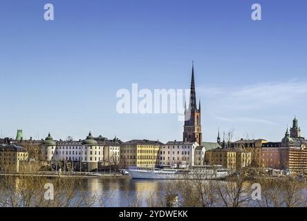 Vue de Riddarholmen depuis l'île de Sodermalm à Stockholm, Suède, Europe Banque D'Images