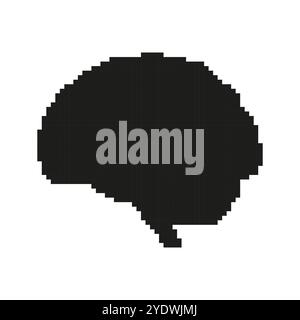 Icône silhouette du cerveau dans Pixel Art. Digital concept Art, ai cognition concept. Cerveau humain noir dans le style Pixelart. Illustration vectorielle isolée Illustration de Vecteur