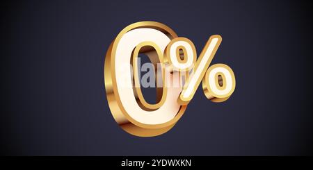 0 pour cent. Zéro pour cent de commissions. 3d numéro d'or 0. Illustration vectorielle. Illustration de Vecteur