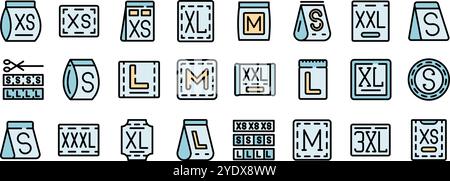Tailles de vêtements, représentées par des lettres et des chiffres, montrant des dimensions extra petites, petites, moyennes, grandes et extra grandes pour la confection de vêtements Illustration de Vecteur