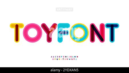 Alphabet arrondi ludique, lettres à bulles audacieuses, police enfantine joyeuse pour la marque de jouets pour enfants, texte éducatif, logo joyeux. Style de dessin animé amical Illustration de Vecteur