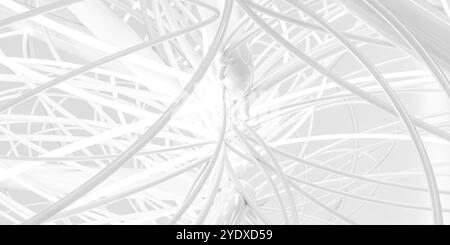 Une composition abstraite avec des lignes et des formes blanches complexes et entrelacées sur un fond clair. La conception crée un sentiment de profondeur et c Banque D'Images