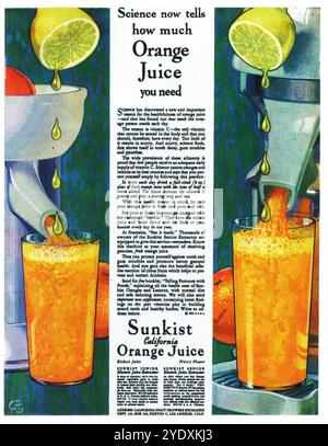 1937 publicité sur le jus d'orange Sunkist California Banque D'Images