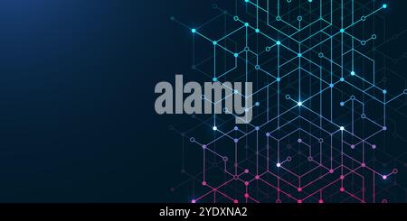 Lignes de fond abstraites technologiques, points et hexagones. Concept numérique hexagonal pour affiche, bannière, en-tête, pied de page Illustration de Vecteur