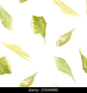 Motif aquarelle sans couture avec des feuilles vertes douces, avec des formes organiques peintes à la main. Parfait pour les conceptions écologiques, les emballages naturels, ou Banque D'Images