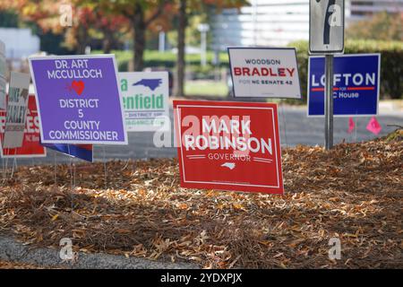 Panneaux politiques près de Polling place Banque D'Images