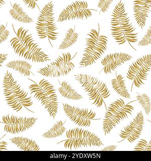 Modèle sans couture avec rameaux de fougères dorées. Motif floral avec or. Illustration d'aquarelle dessinée à la main. Banque D'Images