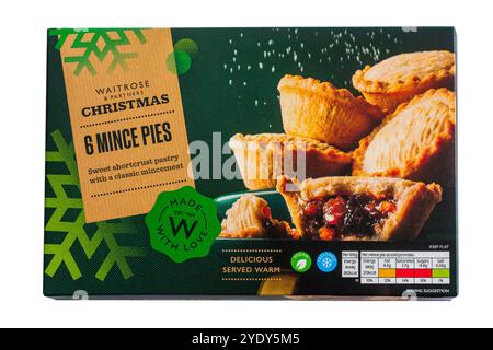 Boîte de Waitrose Christmas 6 tartes hachées isolées sur fond blanc Banque D'Images