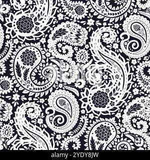 Motif sans couture Monohcrome avec motifs Paisley Illustration de Vecteur