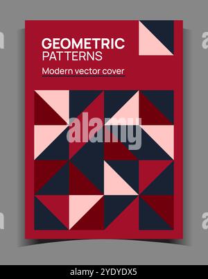 Conception de bannière de motif géométrique. Couverture moderne. Prospectus, imprimés ou affiches. Couleurs rouge et bleue, figures simples. Écriteau brutaliste style Bauhaus. Brochure monochrome. Illustration minimaliste vectorielle Illustration de Vecteur