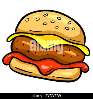 Burger de boeuf de dessin animé drôle ou Cheeseburger logo Illustaration Banque D'Images
