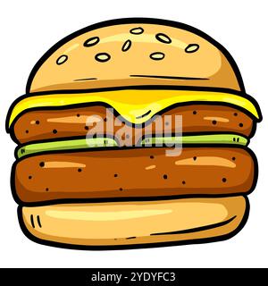 Burger de boeuf de dessin animé drôle ou Cheeseburger logo Illustaration Banque D'Images