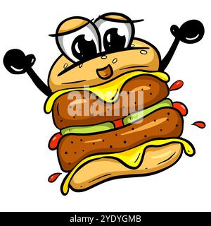 Burger de boeuf de dessin animé drôle ou Cheeseburger logo Illustaration Banque D'Images