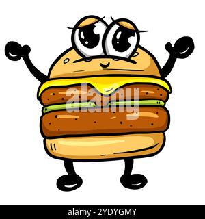 Burger de boeuf de dessin animé drôle ou Cheeseburger logo Illustaration Banque D'Images