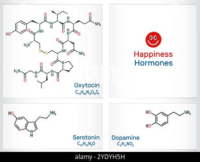 Hormones du bonheur. Sérotonine, dopamine, molécules d'ocytocine. Illustration vectorielle Illustration de Vecteur