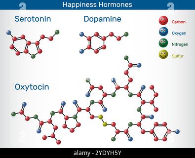 Hormones du bonheur. Sérotonine, dopamine, molécules d'ocytocine. Illustration vectorielle Illustration de Vecteur