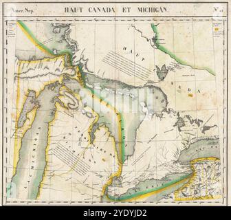 Vintage Digital détaillé carte du lac Michigan imprimable Télécharger Banque D'Images