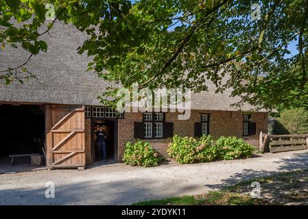 1730 ferme Uitschoolhoeve Oevel dans le village recréé de Kempen / Campine au musée en plein air Bokrijk, Limbourg, Flandre, Belgique Banque D'Images