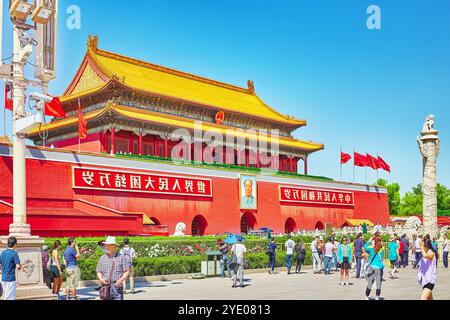 Vieux bâtiment, historique, et moderne partie résidentielle de Pékin avec des rues traditionnelles. Chine. Banque D'Images