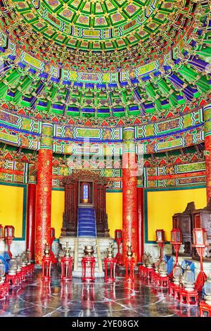 L'intérieur en salle de prière pour les bonnes récoltes sur le complexe du Temple du Ciel à Beijing. La Chine. Banque D'Images