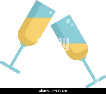 Deux flûtes à champagne se battent ensemble dans la célébration avec un fond blanc Illustration de Vecteur