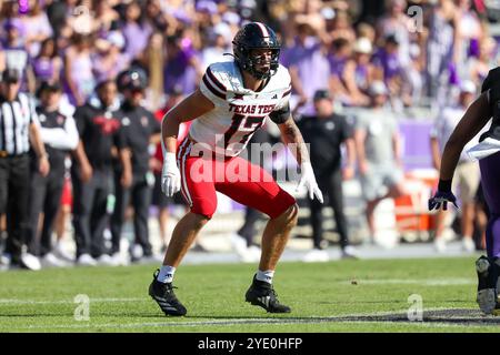 26 octobre 2024 : Isaac Smith (17 ans), linebacker des Texas Tech Red Raiders, défend lors d'un match entre les Texas Tech Red Raiders et les Horned Frogs de l'Université chrétienne du Texas au stade Amon G. carter à Fort Worth, Texas. Freddie Beckwith/CSM Banque D'Images