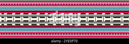Motif géométrique sans couture avec bordures et fleurs botaniques noires et blanches Banque D'Images