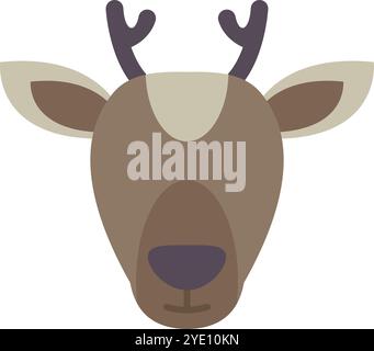 Tête de renne simple et mignon avec des bois regardant vers l'avant, illustration d'icône vectorielle minimaliste Illustration de Vecteur