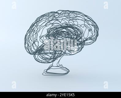 Modèle de lignes filaires cérébrales. Isolé sur fond blanc neurones connectés. rendu 3d. Banque D'Images