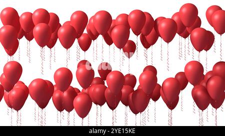 Ballons rouges volant sur fond blanc. rendu 3d. Banque D'Images