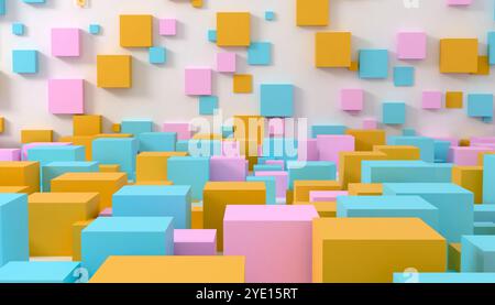 Rendu 3d abstrait, conception géométrique d'arrière-plan moderne, composition de cubes colorés Banque D'Images