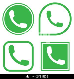 Icône téléphone définie. Symbole de communication vert. Icône d'appel vectoriel. Quatre styles de forme. Illustration de Vecteur
