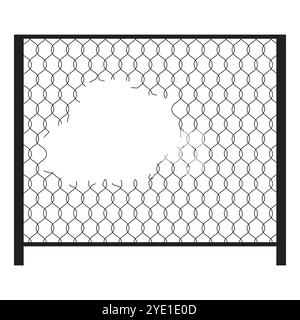 Clôture en fil cassé. Maillon de chaîne endommagé. Barrière vectorielle. Concept de violation de sécurité. Illustration de Vecteur