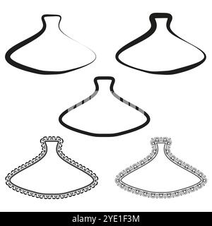 Formes de pot de tajine. Design marocain traditionnel. Styles ornés et simples. Vecteur de contour noir. Illustration de Vecteur