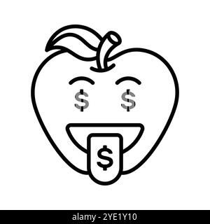 Riche conception vectorielle emoji, expressions gourmandes, signe dollar sur la langue Illustration de Vecteur