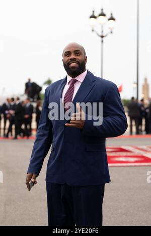 Rabat, Maroc. 28 octobre 2024. Teddy Riner judoka français. Arrivée des invités avant la rencontre entre le Roi du Maroc et le Président de la France au Palais Royal dans la capitale Rabat. Visite d’État de trois jours visant à rétablir les relations avec le pays d’Afrique du Nord après des années de tensions. Rabat, Maroc, 28 octobre 2024. Photo de Jeanne Accorsini/Pool/ABACAPRESS. COM Credit : Abaca Press/Alamy Live News Banque D'Images