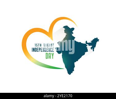 jour de l'indépendance tricolore coeur avec l'arrière-plan de carte de l'inde Illustration de Vecteur