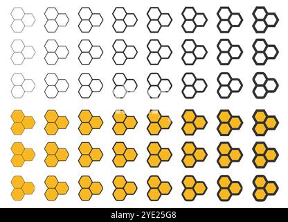 Ensemble de symboles d'icône de nid d'abeille divers. Collection de signes de logo de symbole de miel. Enseigne en cire d'abeille. Peigne hexagonal jaune. Illustration vectorielle. Isolé sur blanc Illustration de Vecteur