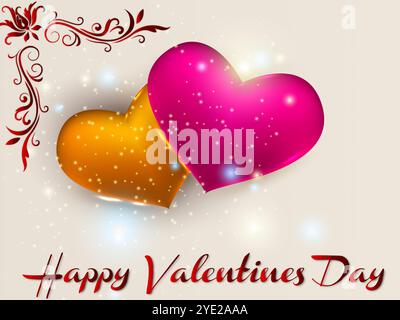 Carte de Saint-Valentin avec deux coeurs dessus. La carte dit bonne Saint Valentin. Les coeurs sont roses et oranges Illustration de Vecteur