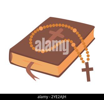 Perles de rosaire vectoriel reposent sur la Bible. Attributs sacrés pour catholiques et orthodoxes dans le style de dessin animé. Perles de Rosaire pour la prière et la réflexion sur Dieu de Illustration de Vecteur