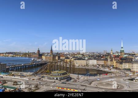 Vue de Gamla Stan et Riddarholmen depuis Katarina Elevator à Stockholm, Suède, Europe Banque D'Images