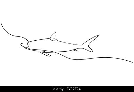 Dessin continu d'un trait de poisson de requin Illustration de Vecteur