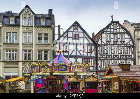 Place principale historique d'Alsfeld avec marché de noël, Allemagne, Europe Banque D'Images