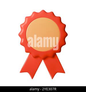 Illustration vectorielle 3D d'un badge de récompense rouge avec des rubans, parfait pour représenter la réussite, la reconnaissance ou la qualité. Idéal pour les certificats Illustration de Vecteur