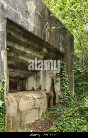 Casemate d'artillerie abandonnée au fort défensif Eben-Emael de la seconde Guerre mondiale, aujourd'hui musée, Bassenge, Belgique. Banque D'Images