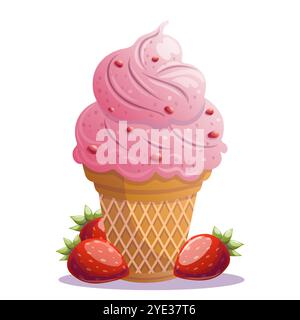 crème glacée à la fraise dans une tasse à gaufres, vecteur Illustration de Vecteur