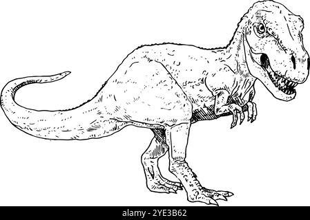 T-rex | illustration de dinosaure réaliste dessinée à la main en noir et blanc | vue latérale Banque D'Images