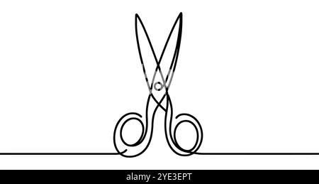 Illustration vectorielle minimaliste représentant une paire de ciseaux, utilisant une seule ligne continue. Illustration vectorielle. Illustration de Vecteur