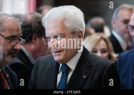 Rome, cérémonie inaugurale des Etats généraux de santé et sécurité au travail organisée par la Commission des conditions de travail et la Chambre des députés. Différentes personnalités institutionnelles étaient présentes à la cérémonie, le Président de la République Sergio Mattarella, le Président de la Chambre Lorenzo Fontana, la Ministre du travail Marina Elvira Calderone, Nicolas Schmit Commissaire européen au travail et aux droits sociaux, et d’autres. Droit d'auteur : xAndreaxCalandrax Banque D'Images